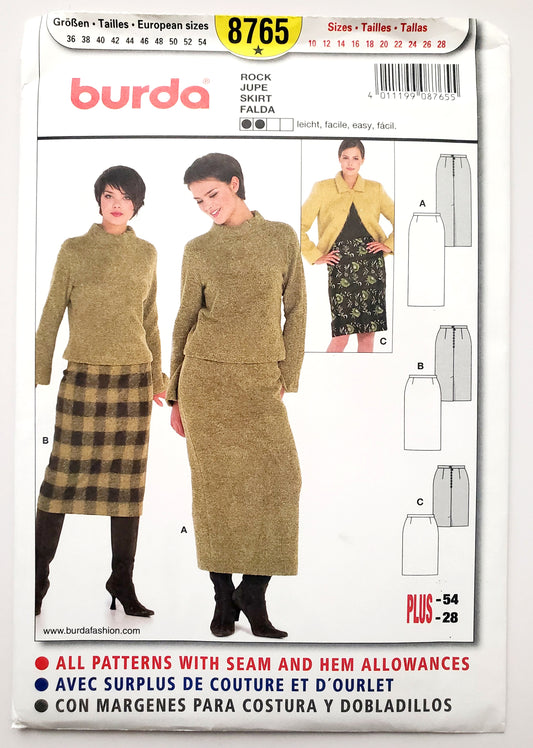 BURDA, Sewing Pattern 8765, Straight Skirt, Size 10-28