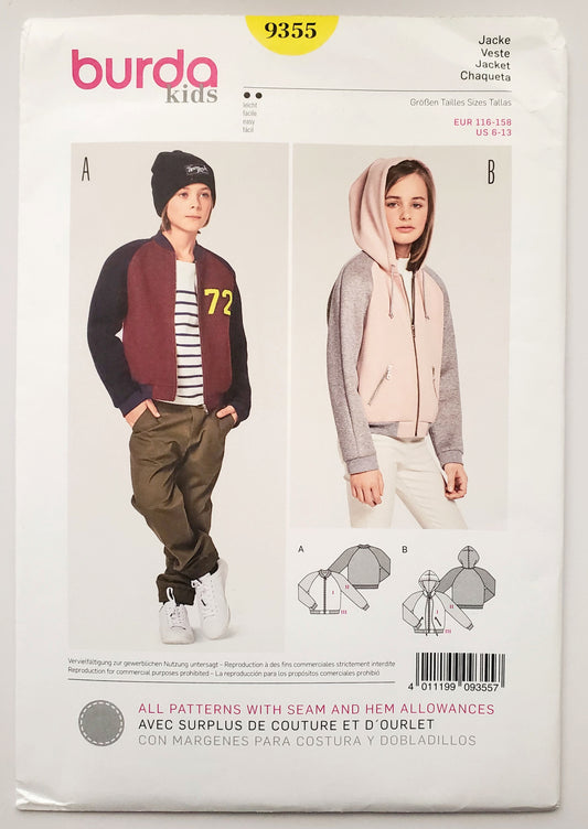 BURDA KIDS, Sewing Pattern 9355, Jackets, Bomber Jacket Style, Kids, Size 6-13 (Copy)