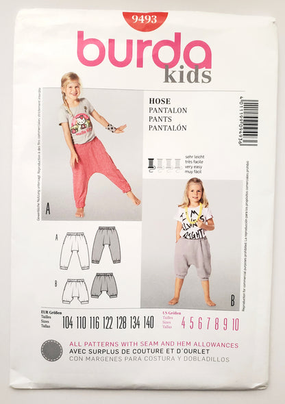 BURDA KIDS, Sewing Pattern 9493, Comfortable Pants, Girls, Kids, Size 4-10 (Copy)