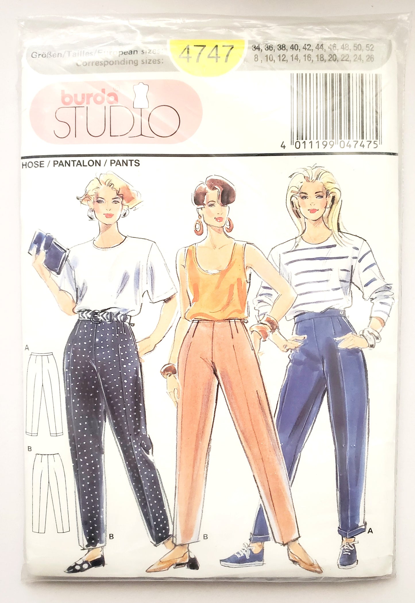 BURDA STUDIO, Sewing Pattern 4747, Pants, Straight Pants, Size 8-26