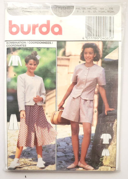 BURDA, Sewing Pattern 4085, Top, Shorts, Skirt, Outfit, Kids, Junior, Teen, Size 6-16