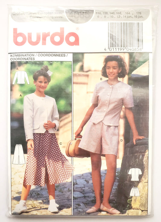 BURDA, Sewing Pattern 4085, Top, Shorts, Skirt, Outfit, Kids, Junior, Teen, Size 6-16