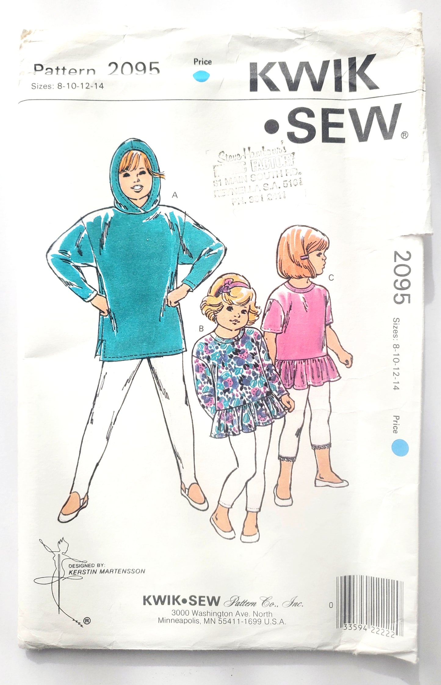 KWIK SEW Sewing Pattern 2095, Girls, Teen, Tops, Pull-Over, Loose-Fitting, Size 8-14