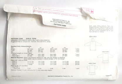 KWIK SEW Sewing Pattern 2095, Girls, Teen, Tops, Pull-Over, Loose-Fitting, Size 8-14
