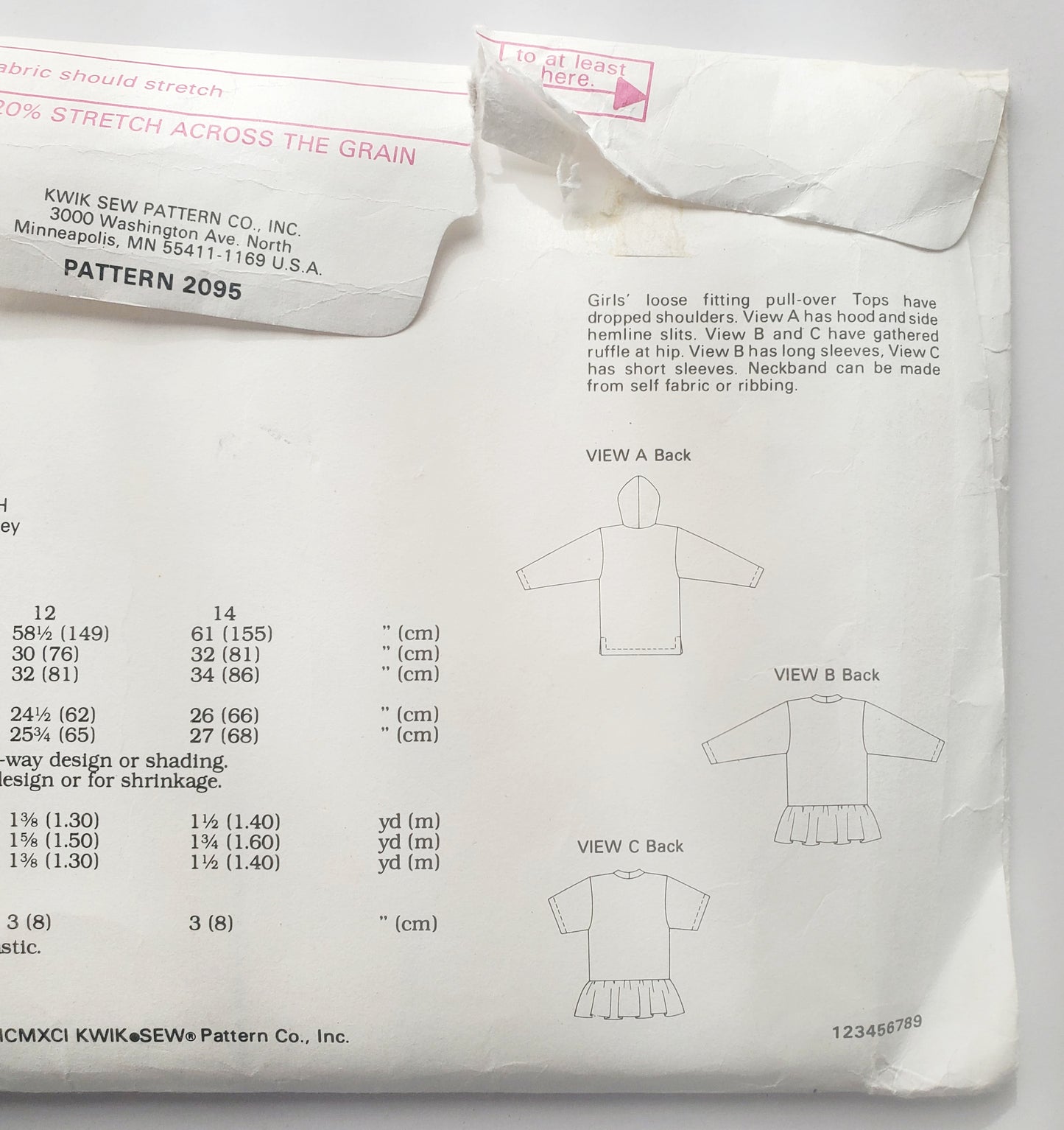 KWIK SEW Sewing Pattern 2095, Girls, Teen, Tops, Pull-Over, Loose-Fitting, Size 8-14