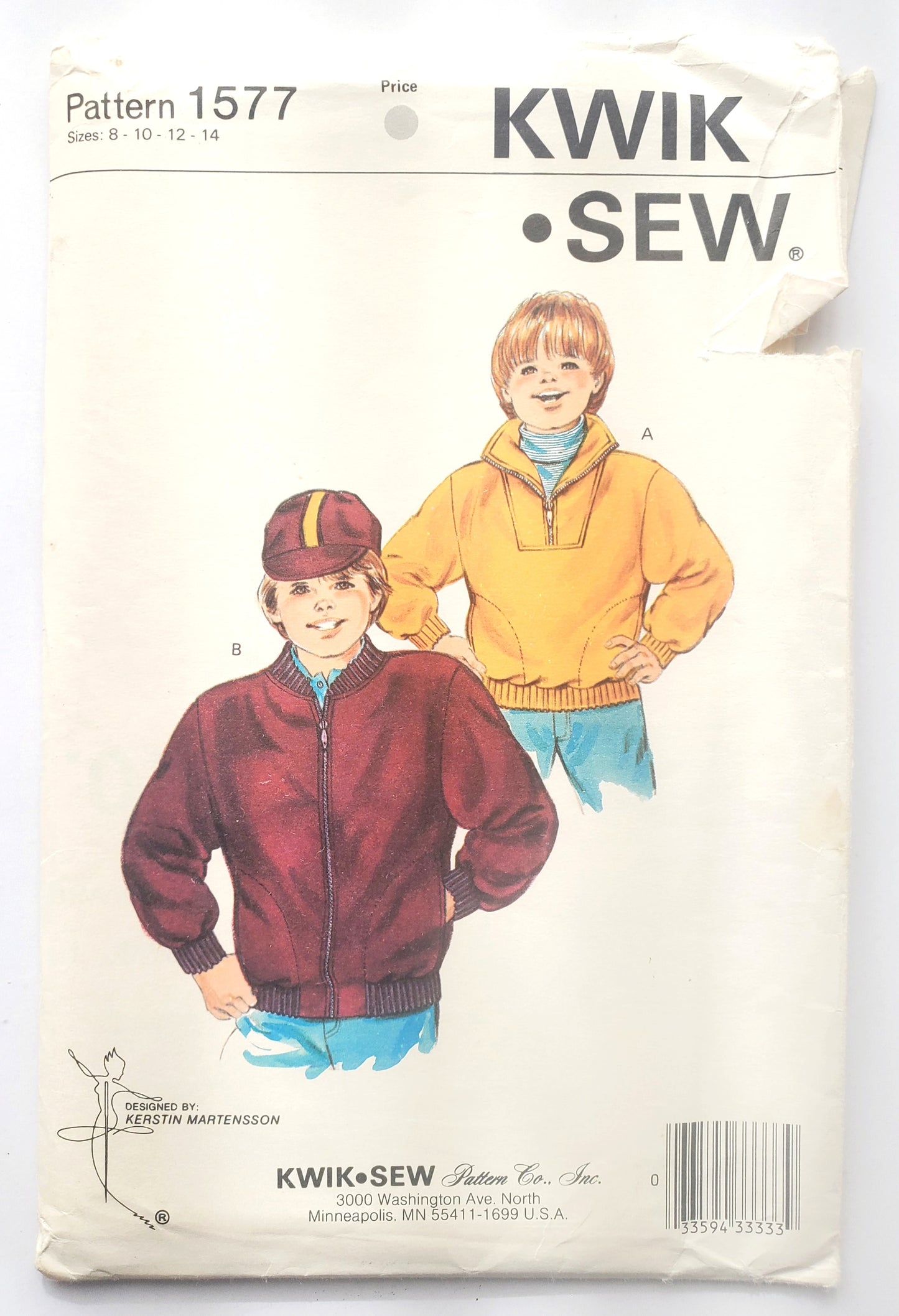 KWIK SEW Sewing Pattern 1577, Boys Zipped or Pullover Jacket, Size 8-14