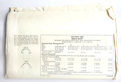 KWIK SEW Sewing Pattern 1083, Mens, Shirts, Crew Neckline, Front Pocket, Size S-XL