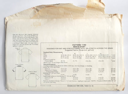 KWIK SEW Sewing Pattern 1140, Polo Shirt, Shirt, Buttoned Slit, Longer Back, Side Hemline Slits, Size S-XL