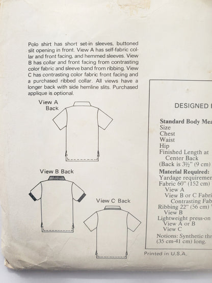 KWIK SEW Sewing Pattern 1140, Polo Shirt, Shirt, Buttoned Slit, Longer Back, Side Hemline Slits, Size S-XL