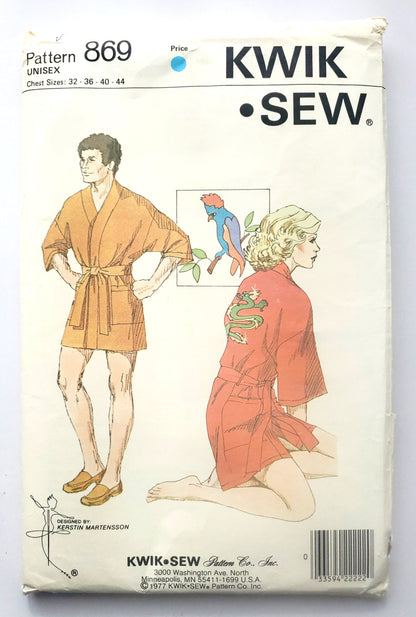 KWIK SEW Sewing Pattern 869, Men's, Women's, Unisex, Kimono, Japanese Robe, Robe, Bathrobe, Dressing Gown, Size 32-44