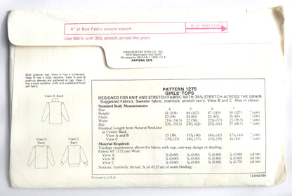 KWIK SEW Sewing Pattern 1275, Kids, Girls, Top, Pullover Top, Boat Neckline, Size 4-7