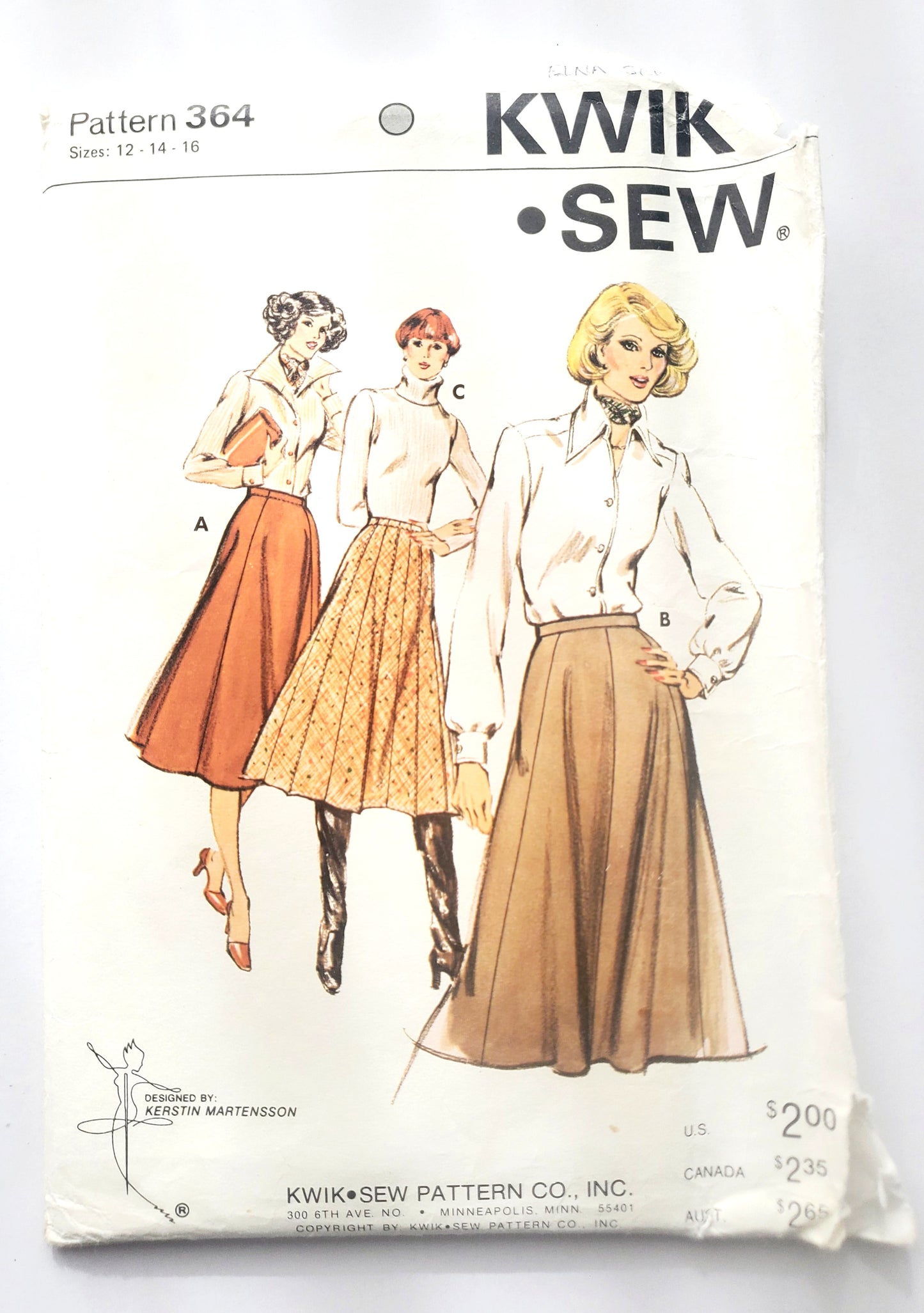 KWIK SEW Sewing Pattern 364, Skirts, Gored, Pull-On, Fold-Over Waist, Elastic Waistband, Size 12-16