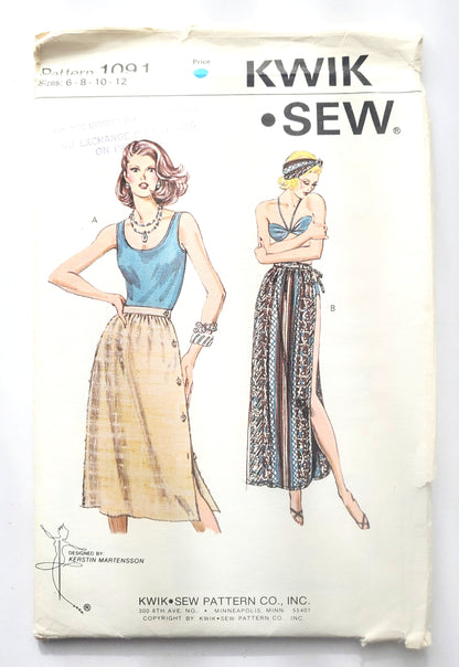 KWIK SEW Sewing Pattern 1091, Top, Tank Top, Skirt, Slit, Side Buttons, Size 6-12