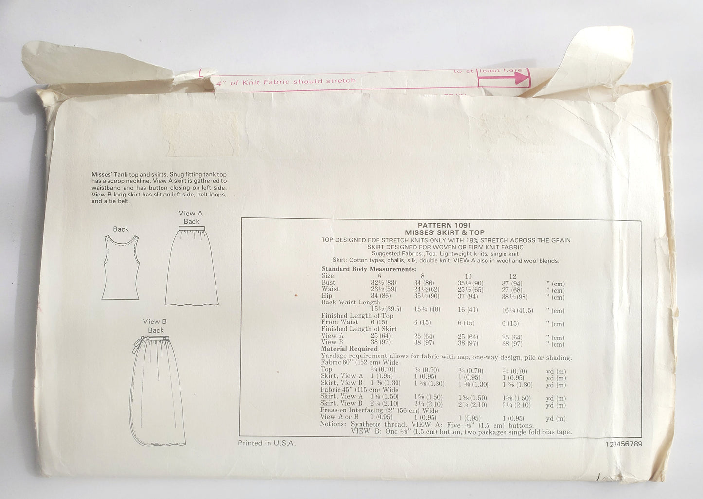 KWIK SEW Sewing Pattern 1091, Top, Tank Top, Skirt, Slit, Side Buttons, Size 6-12