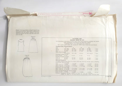 KWIK SEW Sewing Pattern 1091, Top, Tank Top, Skirt, Slit, Side Buttons, Size 6-12