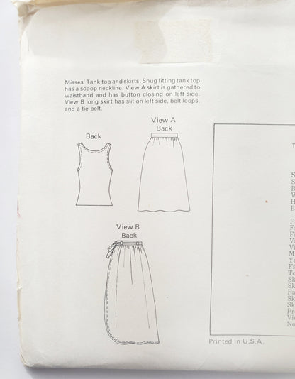 KWIK SEW Sewing Pattern 1091, Top, Tank Top, Skirt, Slit, Side Buttons, Size 6-12