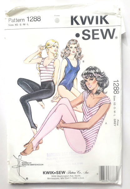 KWIK SEW Sewing Pattern 1288, Leotards, Stirrup Tights, Cap Sleeves, Sleeveless, Size XS-L
