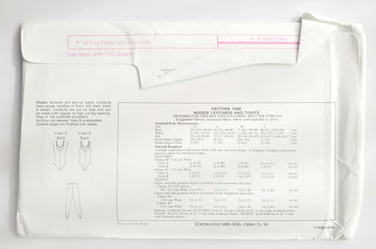 KWIK SEW Sewing Pattern 1288, Leotards, Stirrup Tights, Cap Sleeves, Sleeveless, Size XS-L