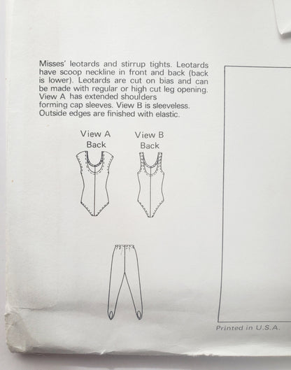 KWIK SEW Sewing Pattern 1288, Leotards, Stirrup Tights, Cap Sleeves, Sleeveless, Size XS-L