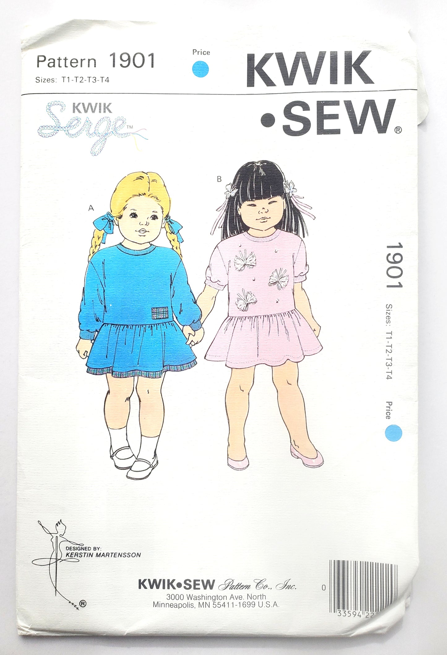 KWIK SEW Sewing Pattern 1901, Toddler, Kids,Dress, Flounce, Gathered Skirt, Applique, Size 1-4