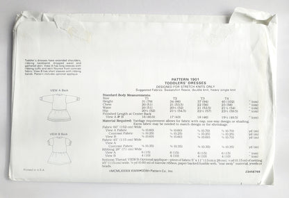 KWIK SEW Sewing Pattern 1901, Toddler, Kids,Dress, Flounce, Gathered Skirt, Applique, Size 1-4