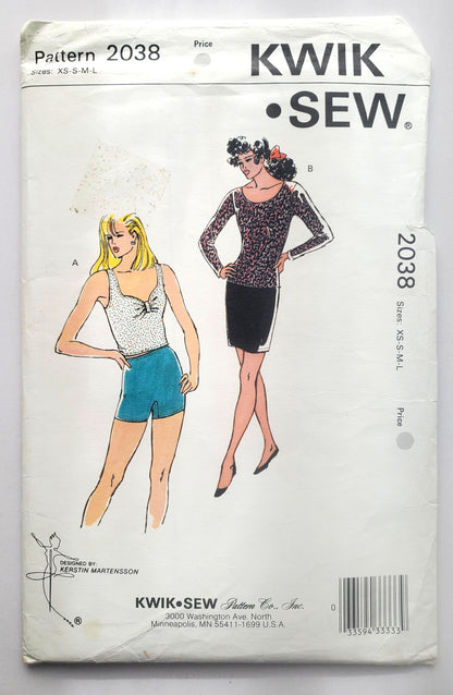 KWIK SEW Sewing Pattern 2038, Tops, Close-Fitting, Shorts, Skirt, Size XS-L