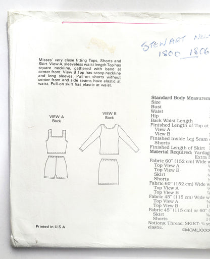 KWIK SEW Sewing Pattern 2038, Tops, Close-Fitting, Shorts, Skirt, Size XS-L
