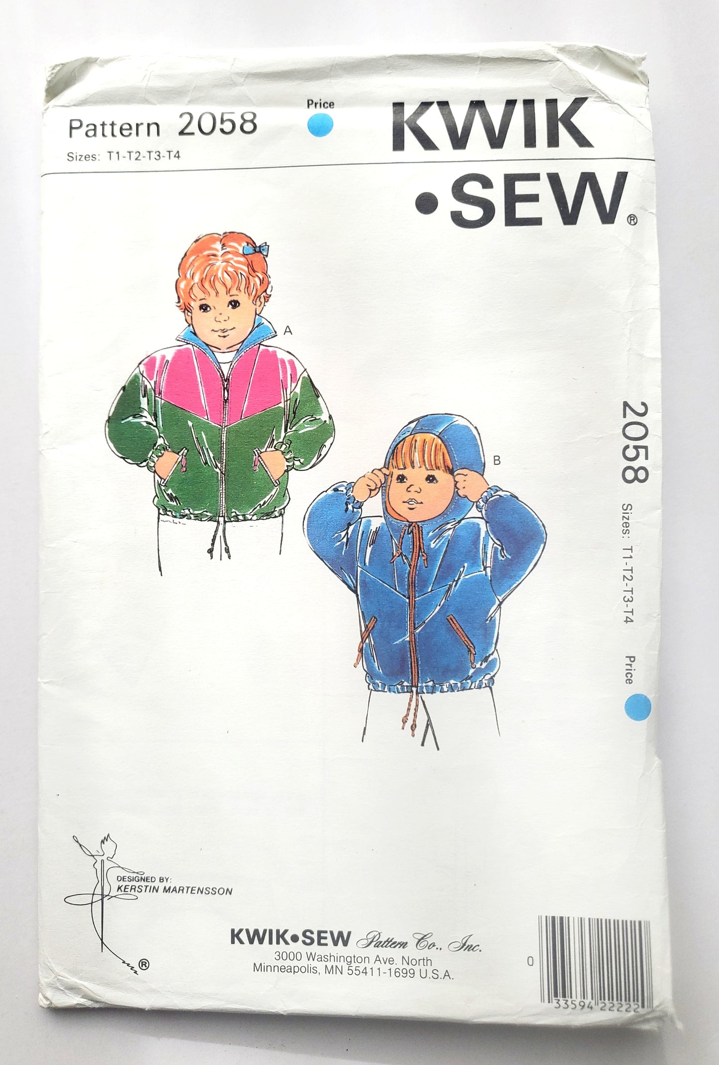 KWIK SEW Sewing Pattern 2058, Toddler, Jackets, Loose-Fitting, Drawstring, Pockets, Size T1 -T4