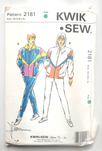 KWIK SEW Sewing Pattern 2181, Tracksuit, Pants, Jacket, Windbreaker, Zipped Jacket, Size XS-XL