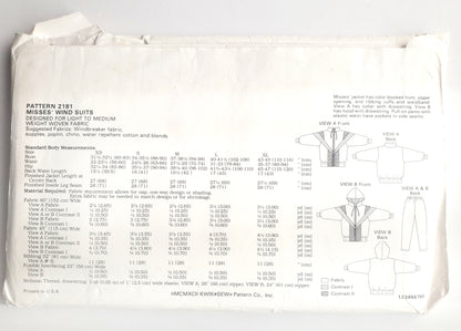 KWIK SEW Sewing Pattern 2181, Tracksuit, Pants, Jacket, Windbreaker, Zipped Jacket, Size XS-XL