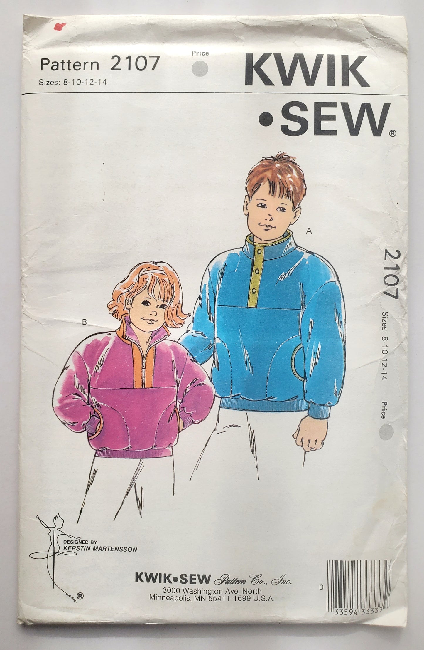 KWIK SEW Sewing Pattern 2107, Kids, Jackets, Loose Fitting, Pockets, Ribbing, Waistband, Size 8-14