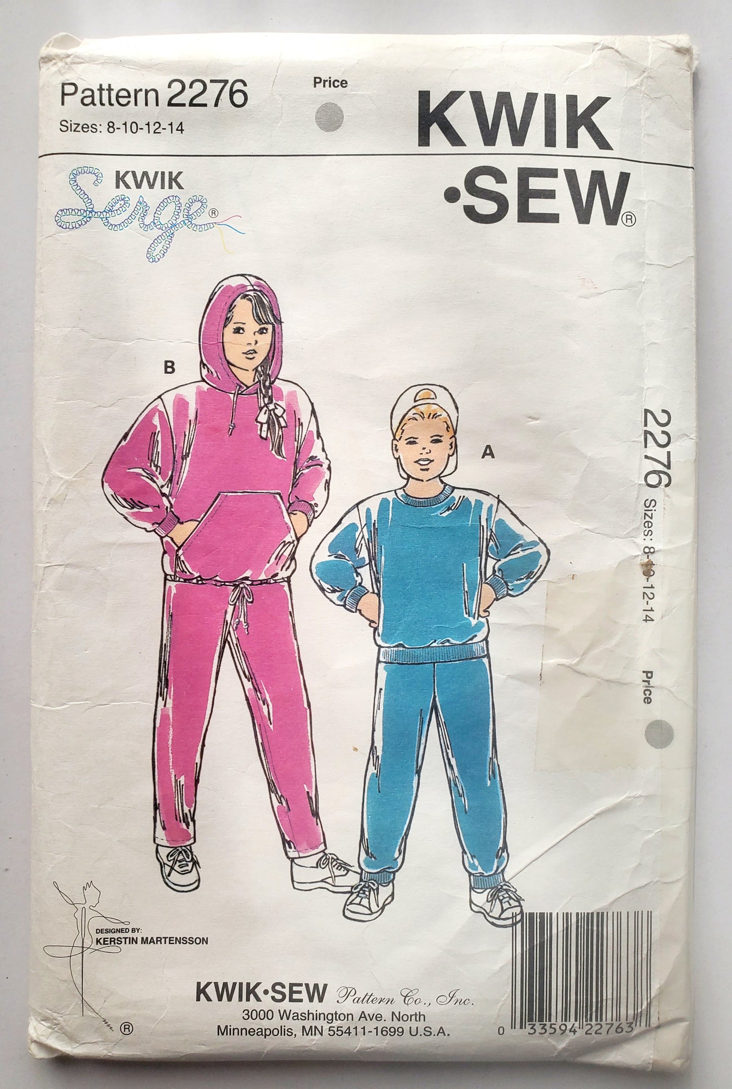 KWIK SEW Sewing Pattern 2276, Boys, Girls, Jogging Suits, Tracksuits, Ribbing, Hood, Size 8-14