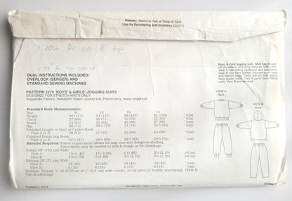 KWIK SEW Sewing Pattern 2276, Boys, Girls, Jogging Suits, Tracksuits, Ribbing, Hood, Size 8-14