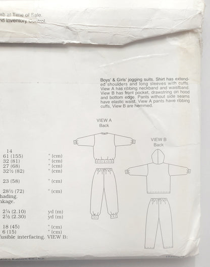 KWIK SEW Sewing Pattern 2276, Boys, Girls, Jogging Suits, Tracksuits, Ribbing, Hood, Size 8-14
