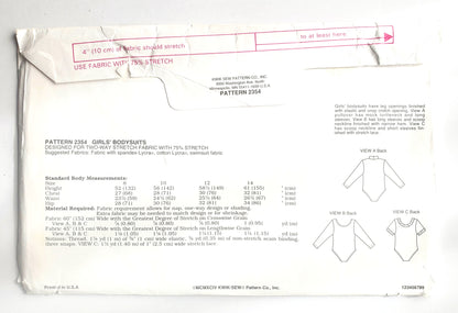 KWIK SEW Sewing Pattern, 2354, Girls Bodysuits, Size 8-14