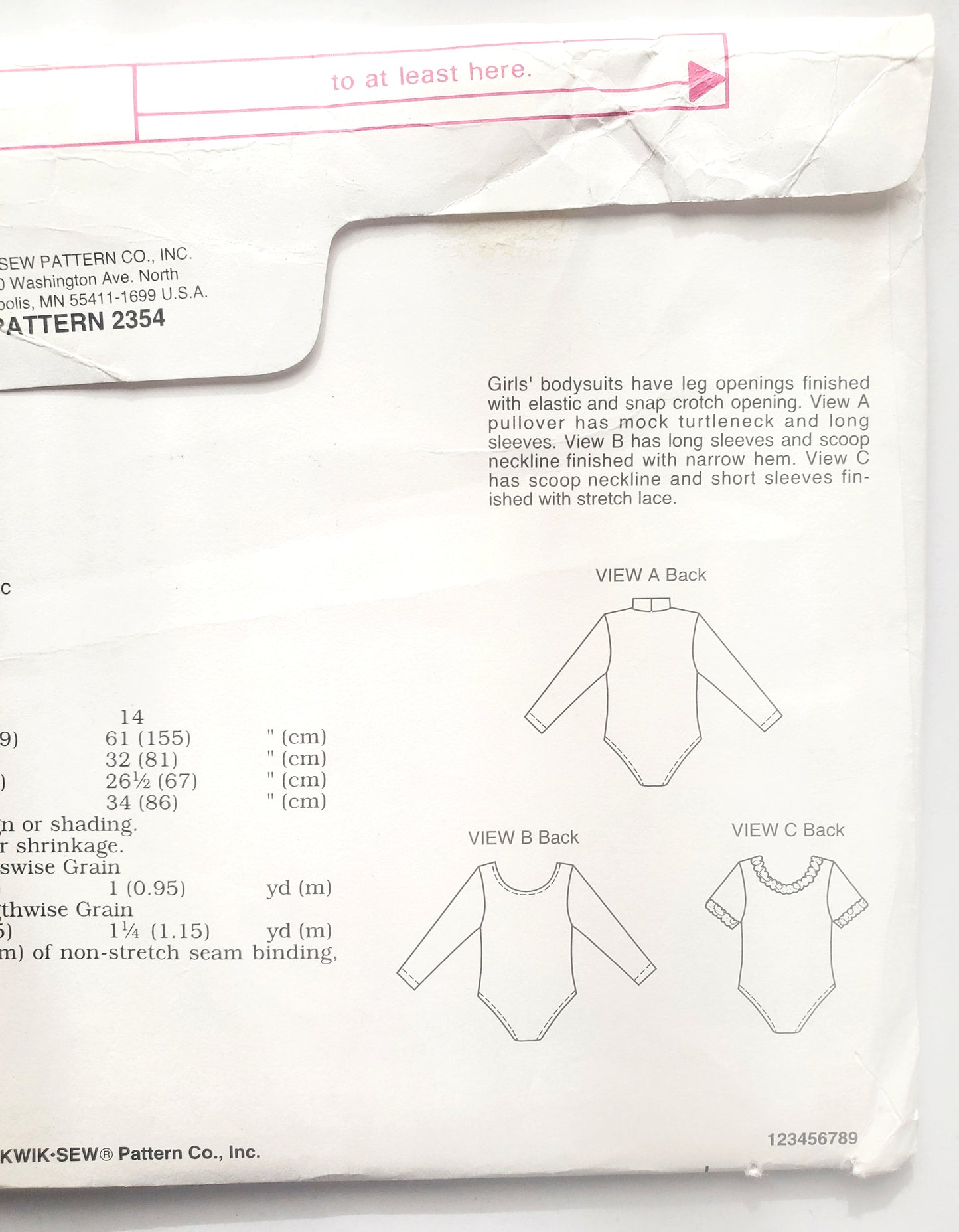 KWIK SEW Sewing Pattern, 2354, Girls Bodysuits, Size 8-14