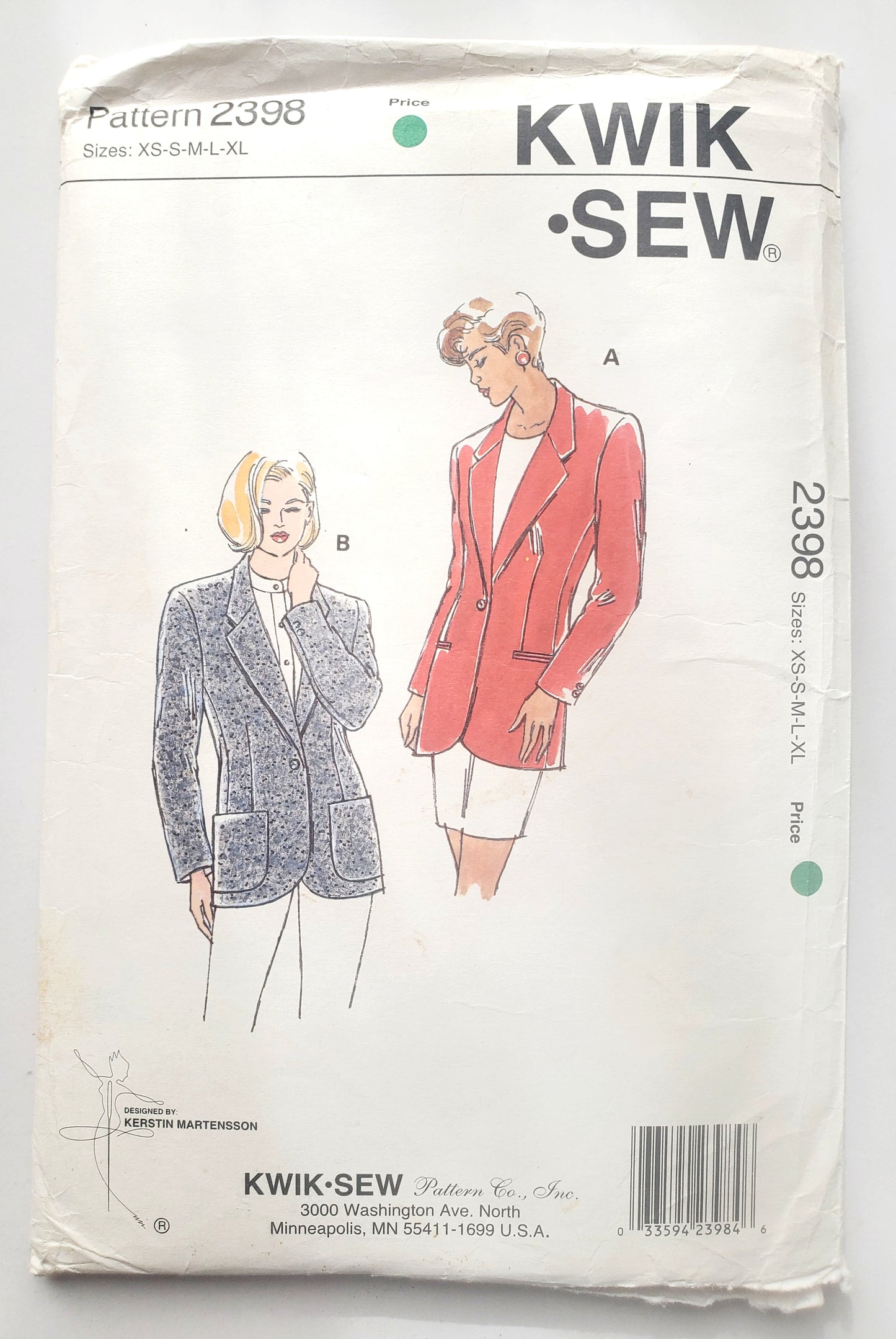 KWIK SEW Sewing Pattern, 2398, Blazer, Jacket, Size XS-XL