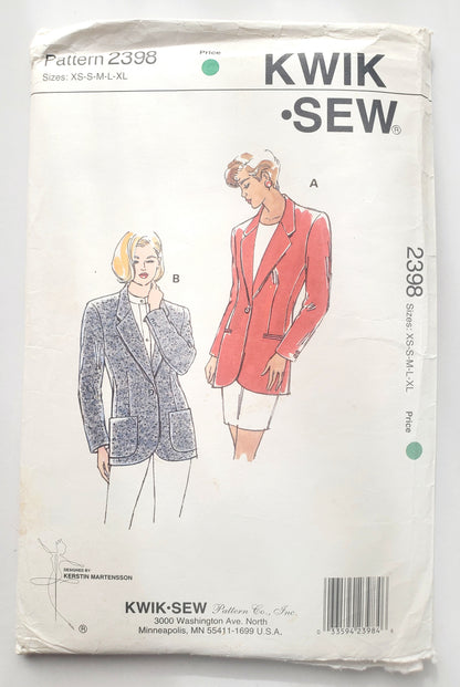 KWIK SEW Sewing Pattern, 2398, Blazer, Jacket, Size XS-XL