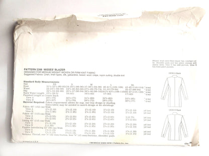KWIK SEW Sewing Pattern, 2398, Blazer, Jacket, Size XS-XL