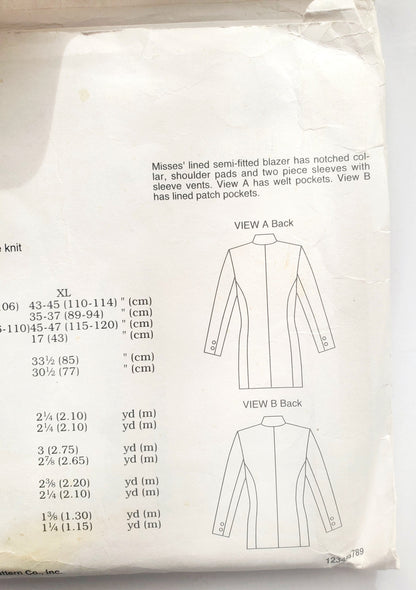 KWIK SEW Sewing Pattern, 2398, Blazer, Jacket, Size XS-XL