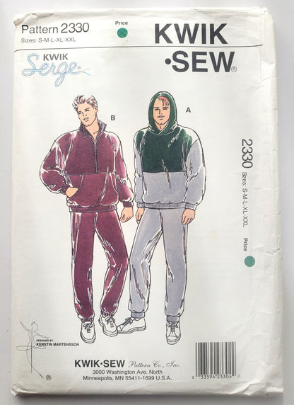 KWIK SEW Sewing Pattern, 2330, Men's Jogging Suit, Pants, Pullover Shirts, Sweater, Size S-XXL