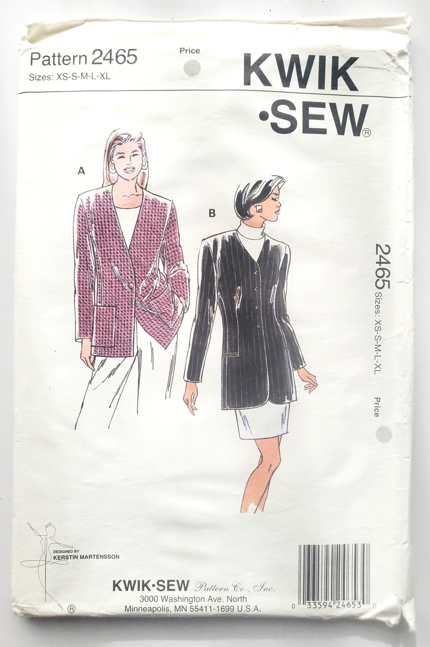 KWIK SEW Sewing Pattern, 2465, Jacket, Semi-Fitted Jackets, Size XS-XL