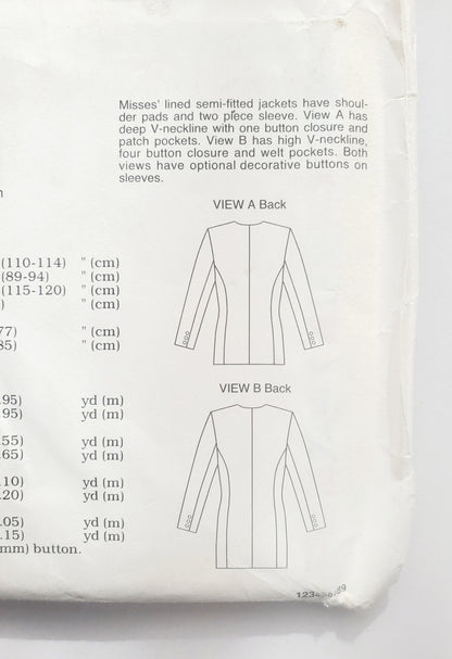 KWIK SEW Sewing Pattern, 2465, Jacket, Semi-Fitted Jackets, Size XS-XL