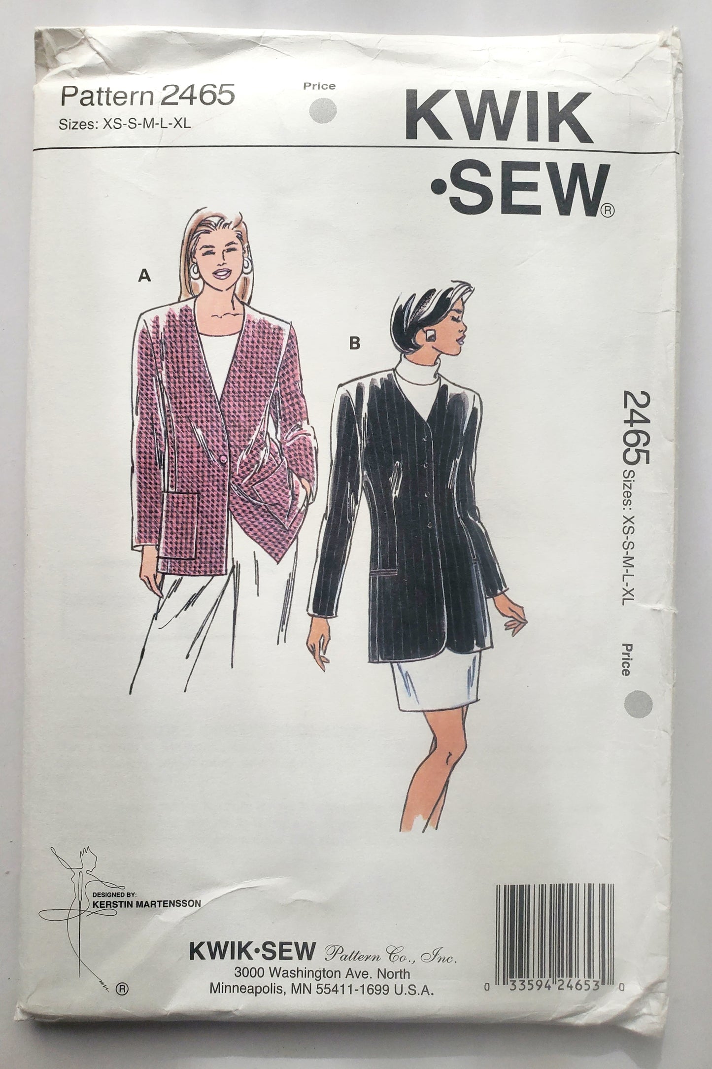 KWIK SEW Sewing Pattern, 2465, Jacket, Semi-Fitted Jackets, Size XS-XL