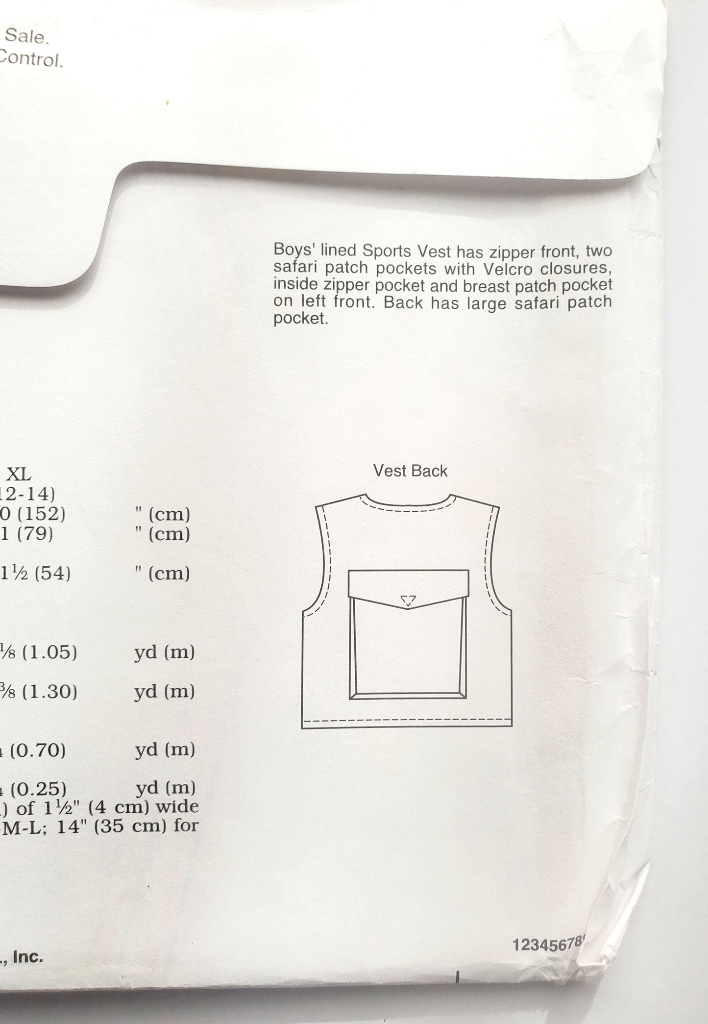KWIK SEW Sewing Pattern, 2510, Boys, Sport Vest, Safari, Size XS-XL