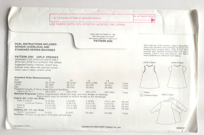 KWIK SEW Sewing Pattern 2592, Girls, Kids, Dress, A-line Dress, Size 8-14