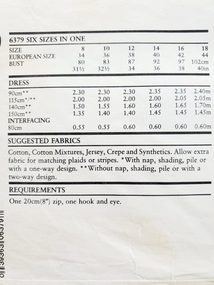 NEW LOOK Sewing Pattern 6379 Vintage Fitted Dress, Princess Seams with Deep V-Back - Size 8-18