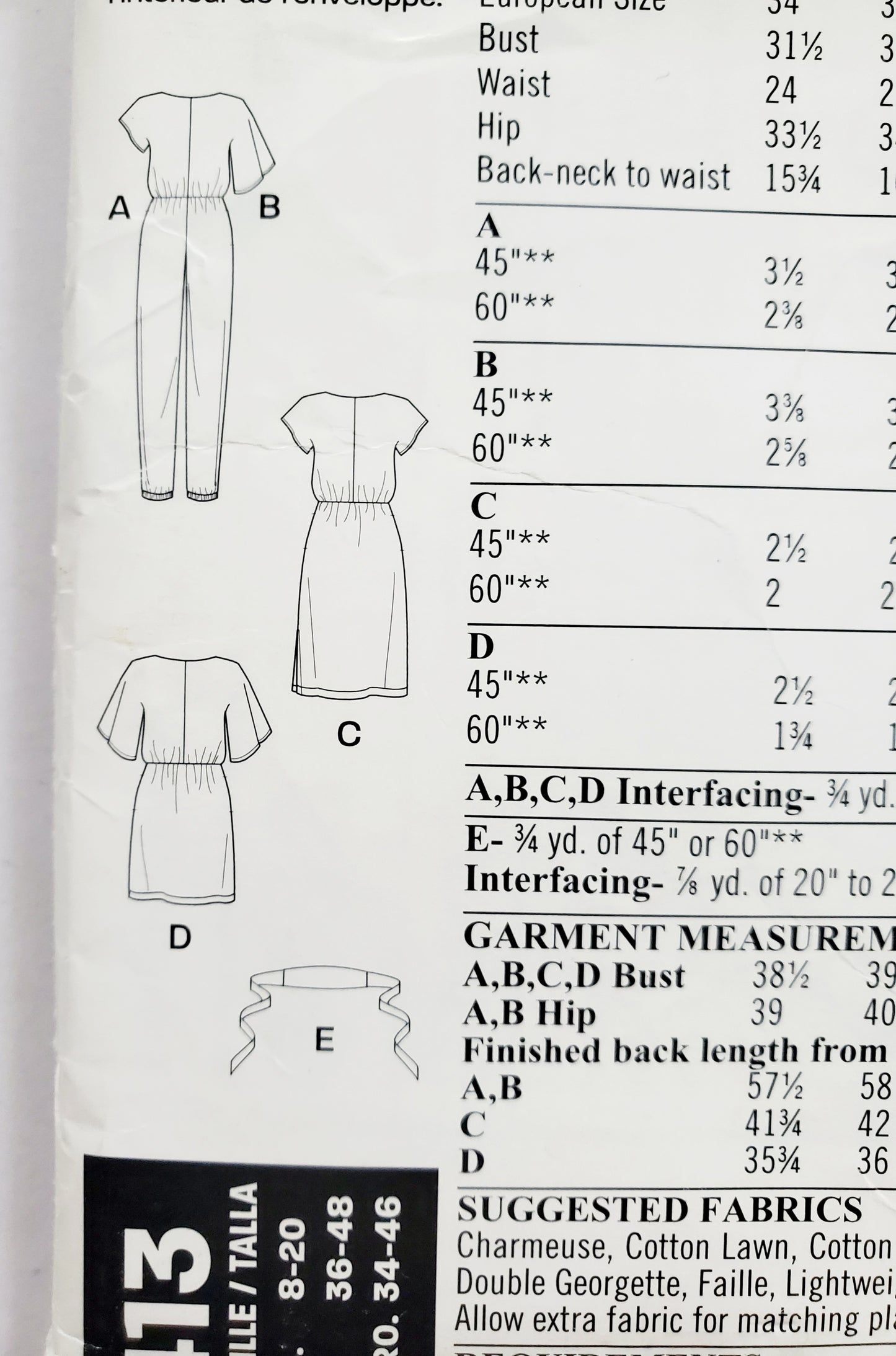 NEW LOOK Sewing Pattern 6413 Short-Sleeved Tapered-Leg Jumpsuit & Dresses. Front Invisible Zip - Size 8-20