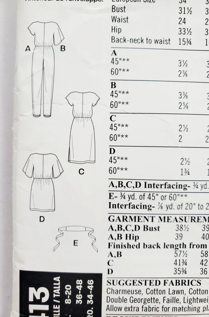 NEW LOOK Sewing Pattern 6413 Short-Sleeved Tapered-Leg Jumpsuit & Dresses. Front Invisible Zip - Size 8-20