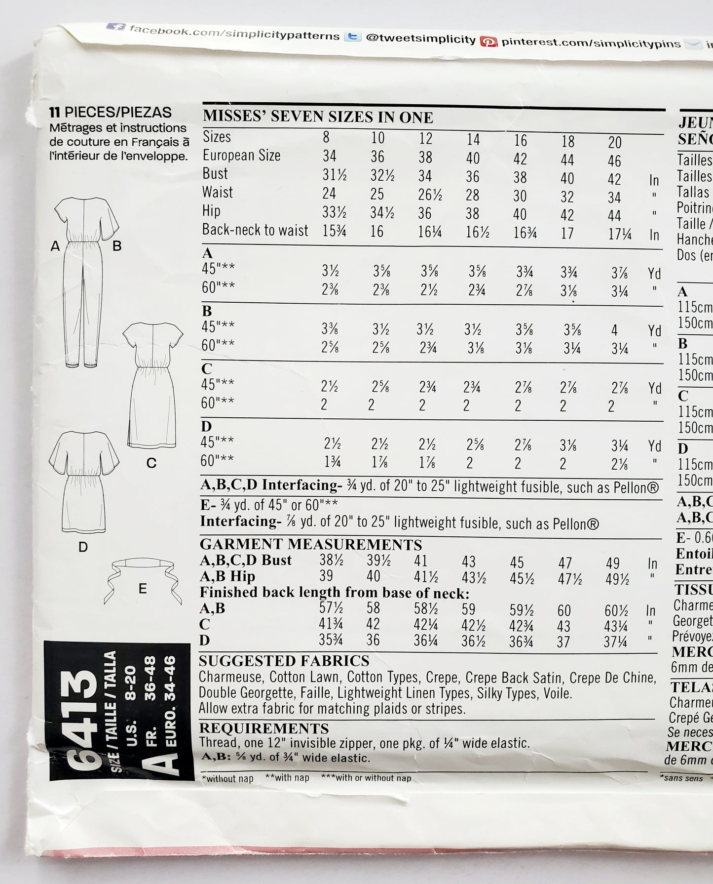 NEW LOOK Sewing Pattern 6413 Short-Sleeved Tapered-Leg Jumpsuit & Dresses. Front Invisible Zip - Size 8-20